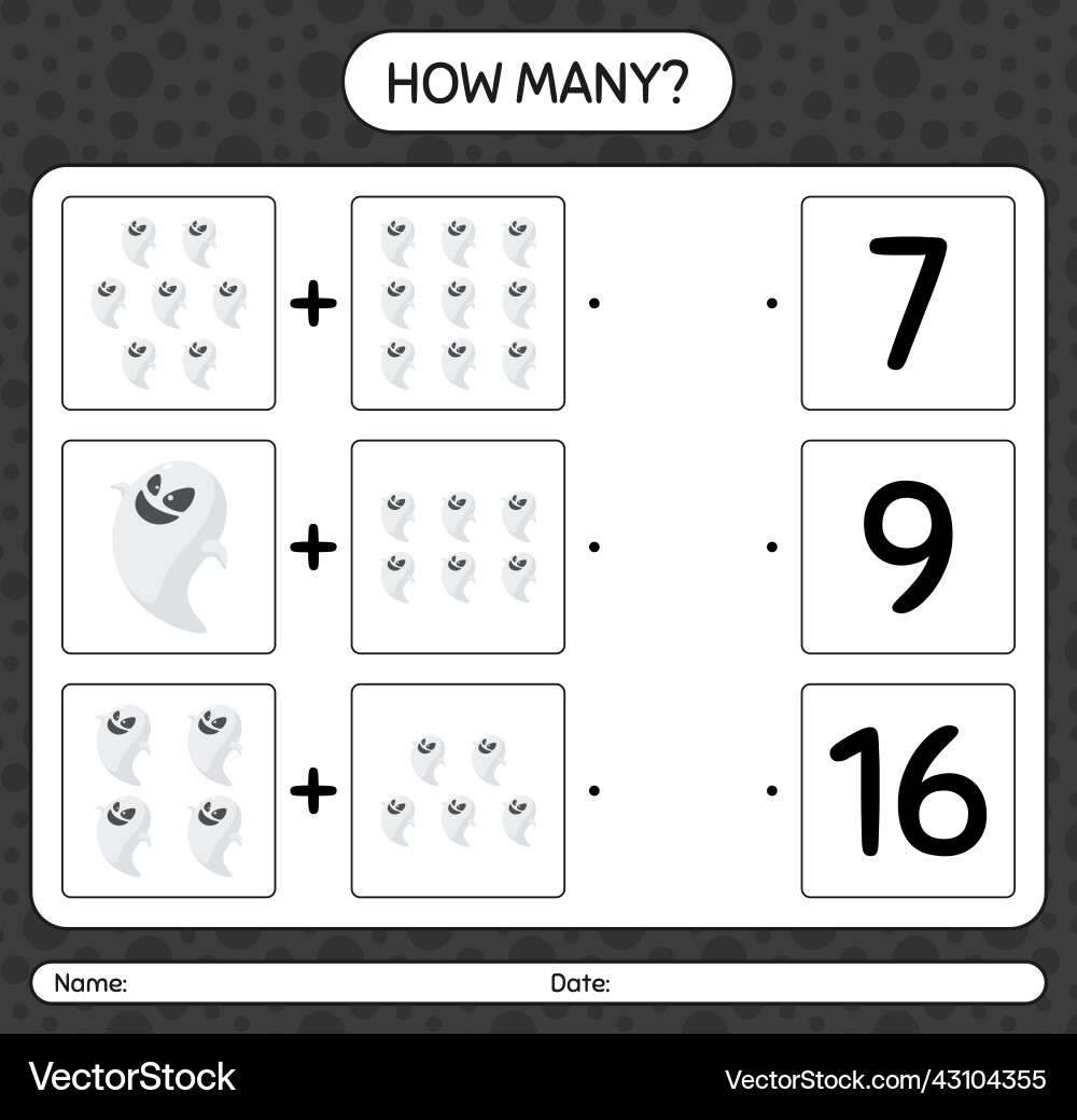 How many counting game with ghost worksheet How many counting game with ghost worksheet vector image