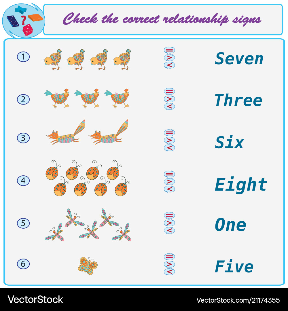 Logical task check the correct relationship signs Logical task check the correct relationship signs vector image