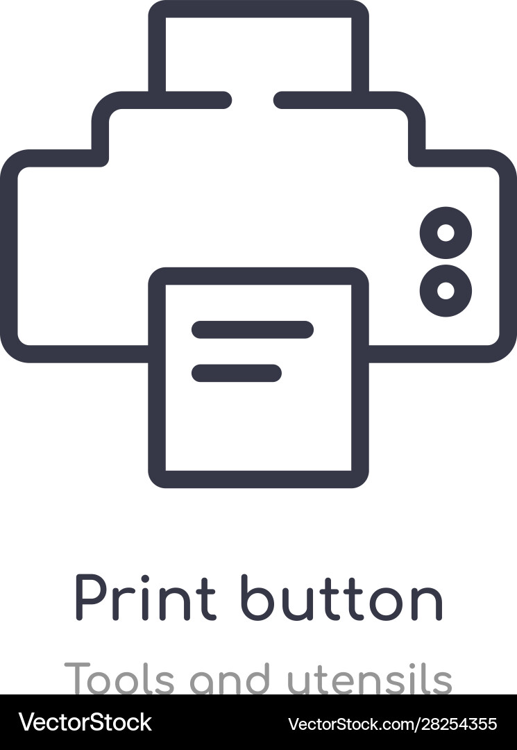 Print button outline icon isolated line from vector image