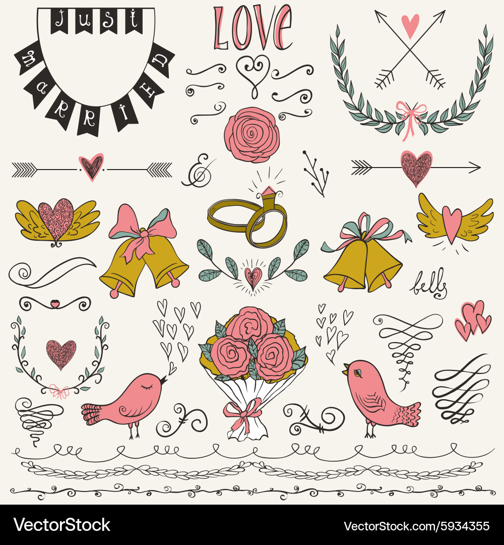 Romantic Wedding Celebration Set Vector Image