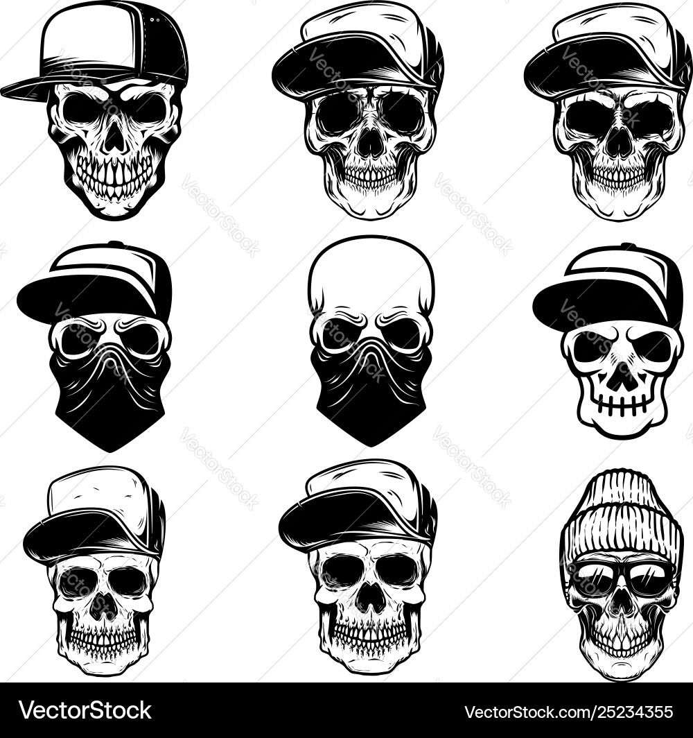 Skull Baseball Cap & Bandana Set vector image