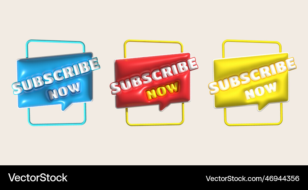 3d subscribe icon button element 3d subscribe icon button element vector image