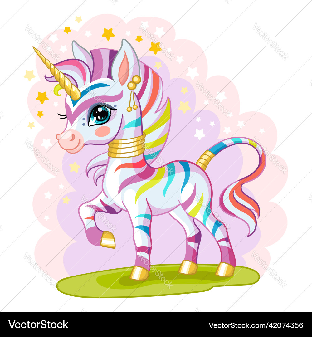 Cute cartoon rainbow zebra unicorn Cute cartoon rainbow zebra unicorn vector image