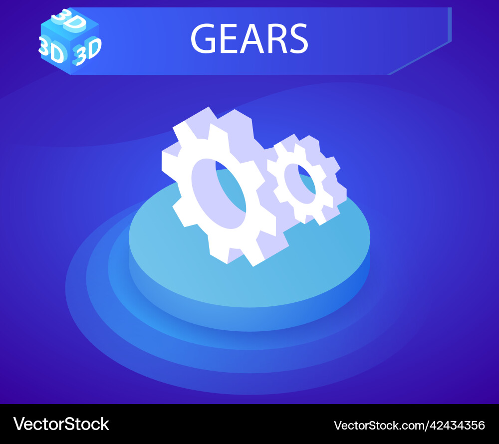 Gears isometric design icon web 3d colorful Gears isometric design icon web 3d colorful vector image