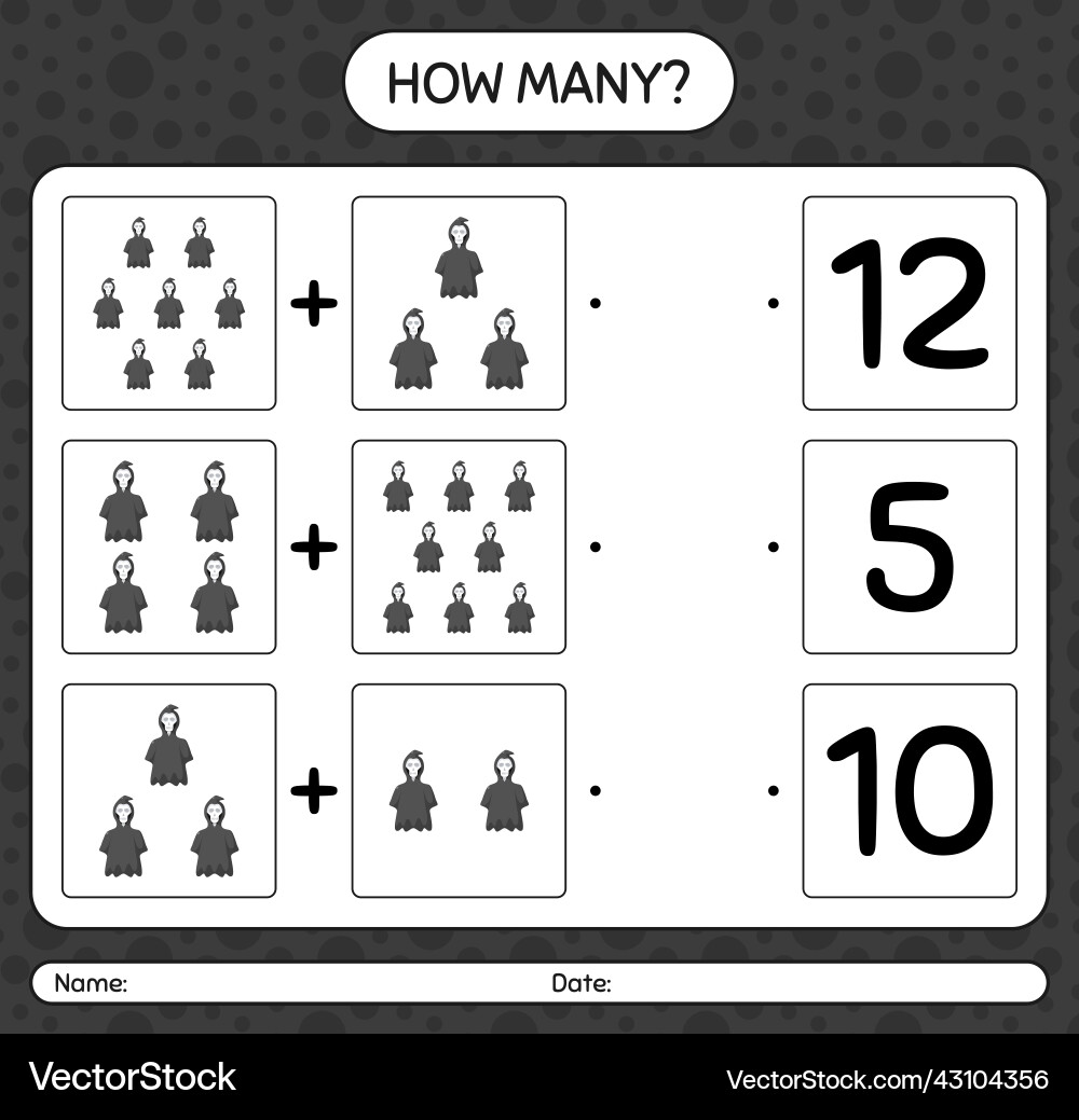 How many counting game with grim reaper worksheet Vector Image