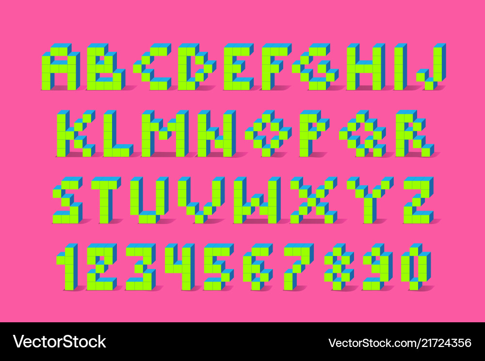 Retro Pixel 8-Bit Font - Neon & Chrome vector image