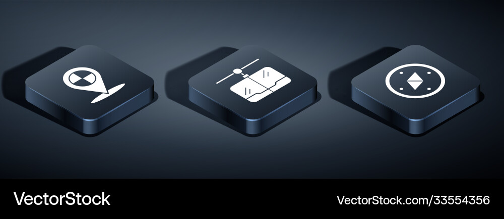 Set isometric map pointer with taxi compass vector image