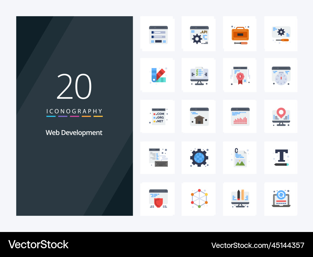 20 web development flat color icon Vector Image