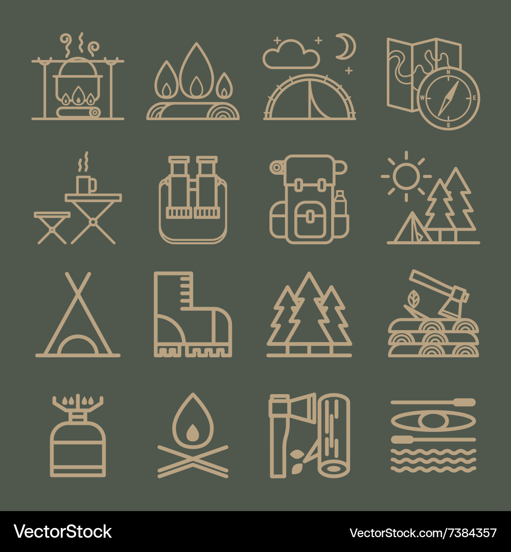Camping Equipment Icons Set Vector Image