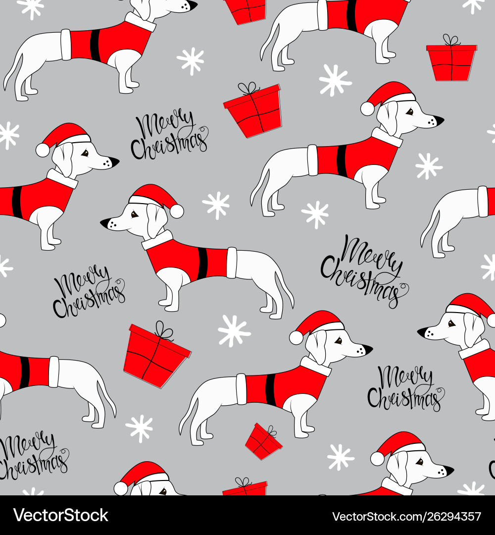 Christmas Doodle Dog Pattern Vector Image
