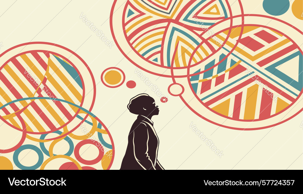 Curious dog observing abstract geometric patterns Vector Image