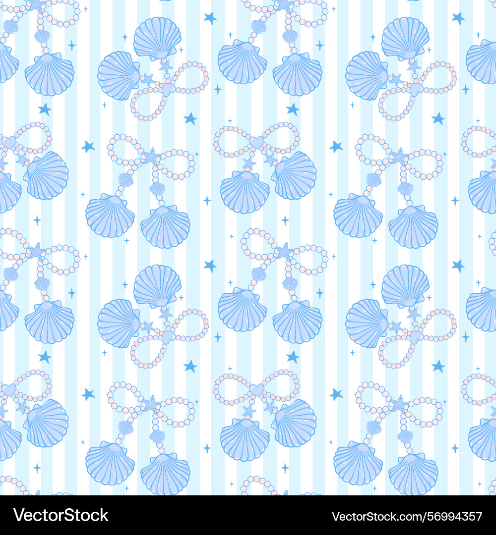Cute coquette summer seamless pattern blue pearl Cute coquette summer seamless pattern blue pearl Vector Image