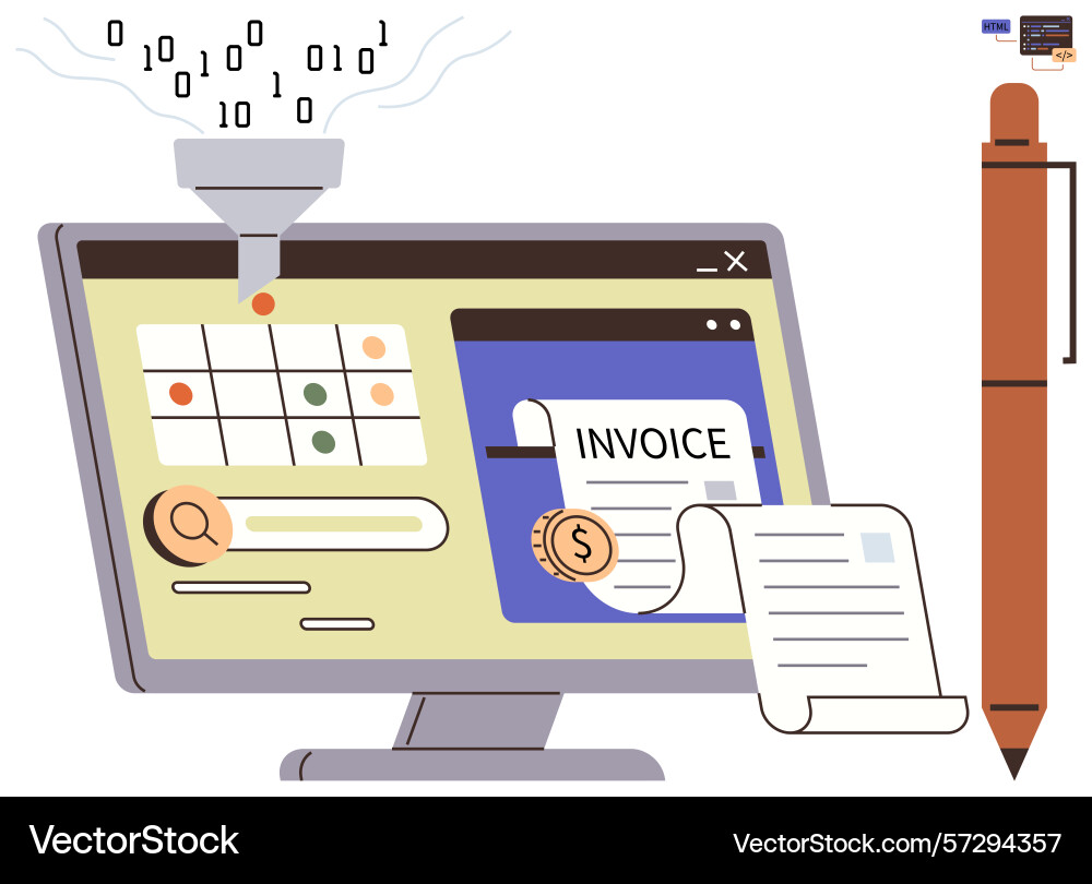Efficient digital invoice processing and data Efficient digital invoice processing and data Vector Image