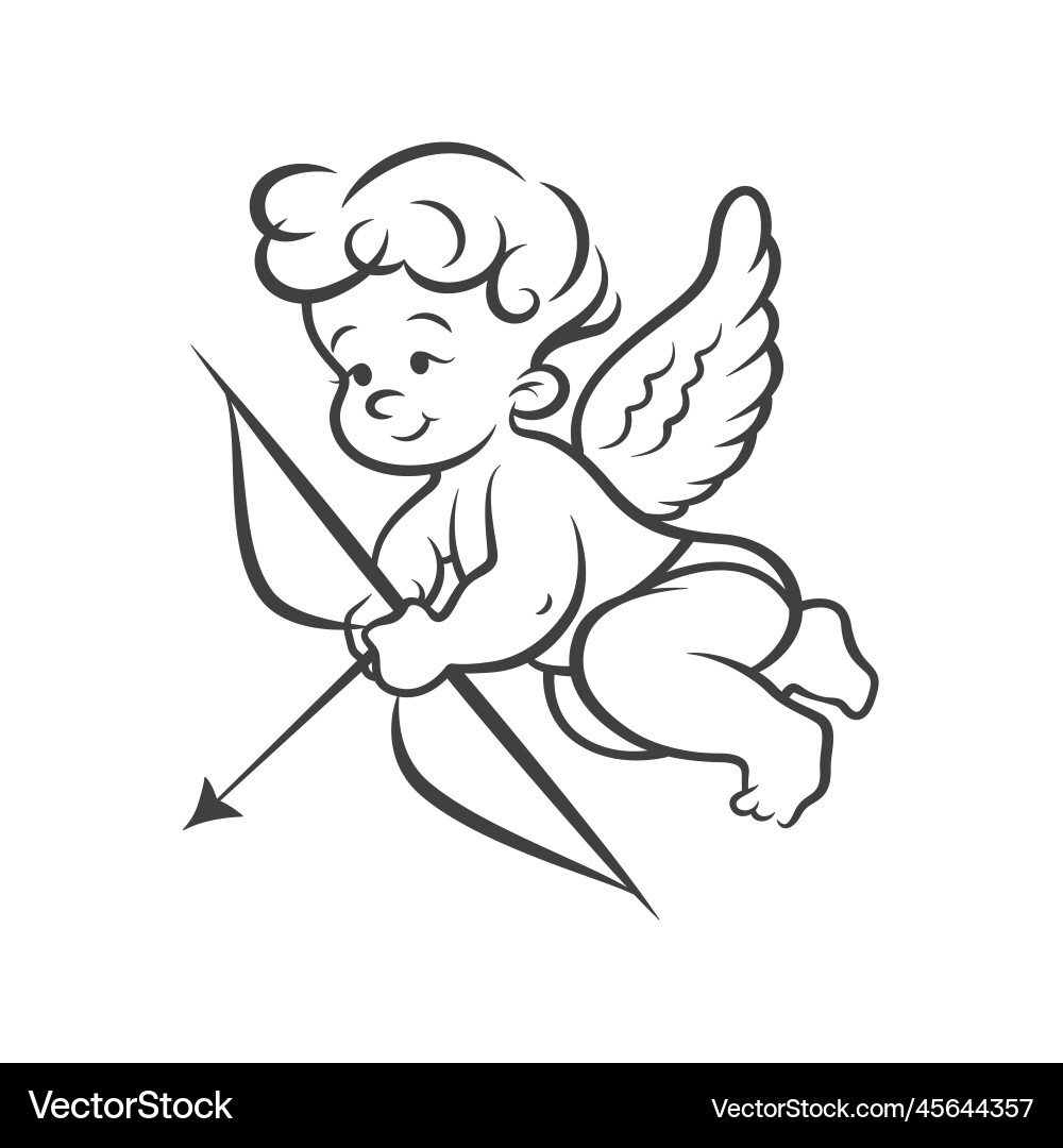 Flying cupid boy holding bow aiming Flying cupid boy holding bow aiming vector image