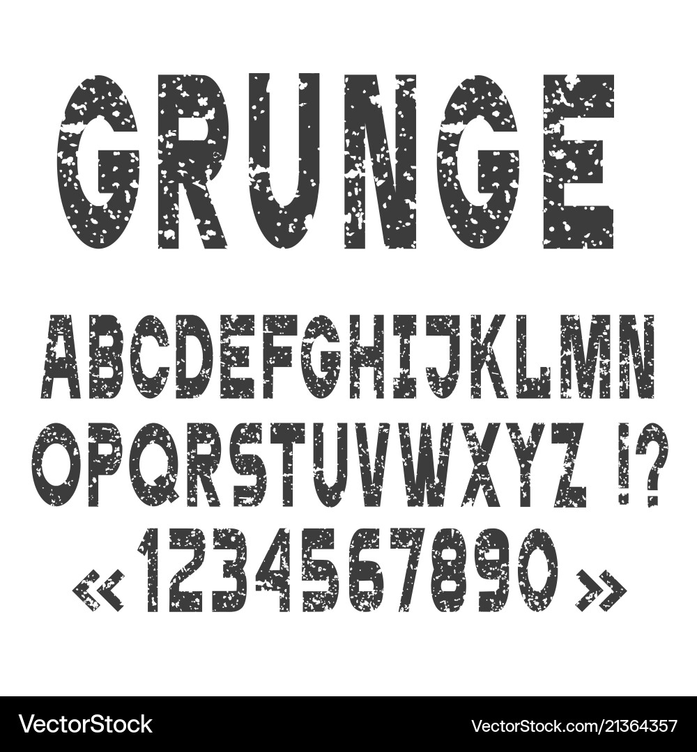 Grunge Alphabet & Number Set - Distressed Texture Vector Image