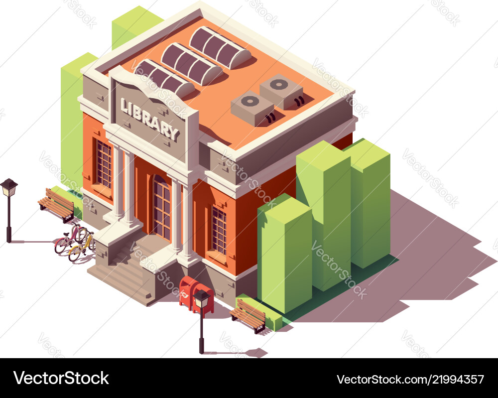 Isometric Public Library Building Vector Image