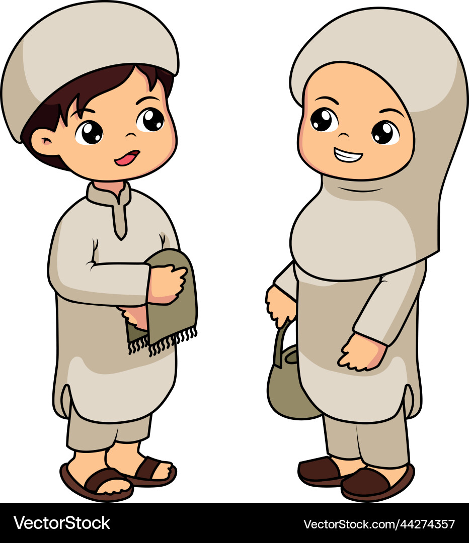 Muslim boy and girl cute cartoon Muslim boy and girl cute cartoon vector image