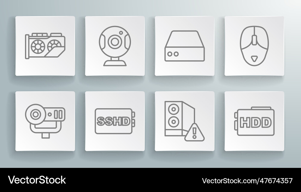 Set line web camera sshd card case of computer Set line web camera sshd card case of computer vector image