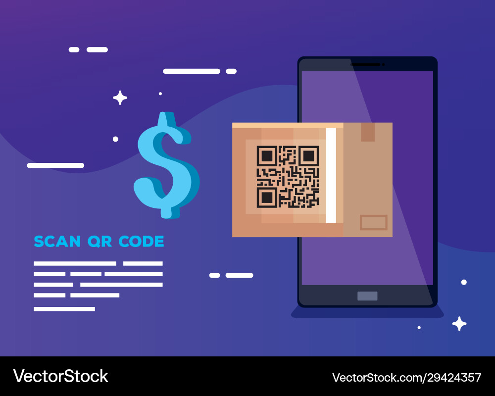 Smartphone with scan code qr and box carton Vector Image