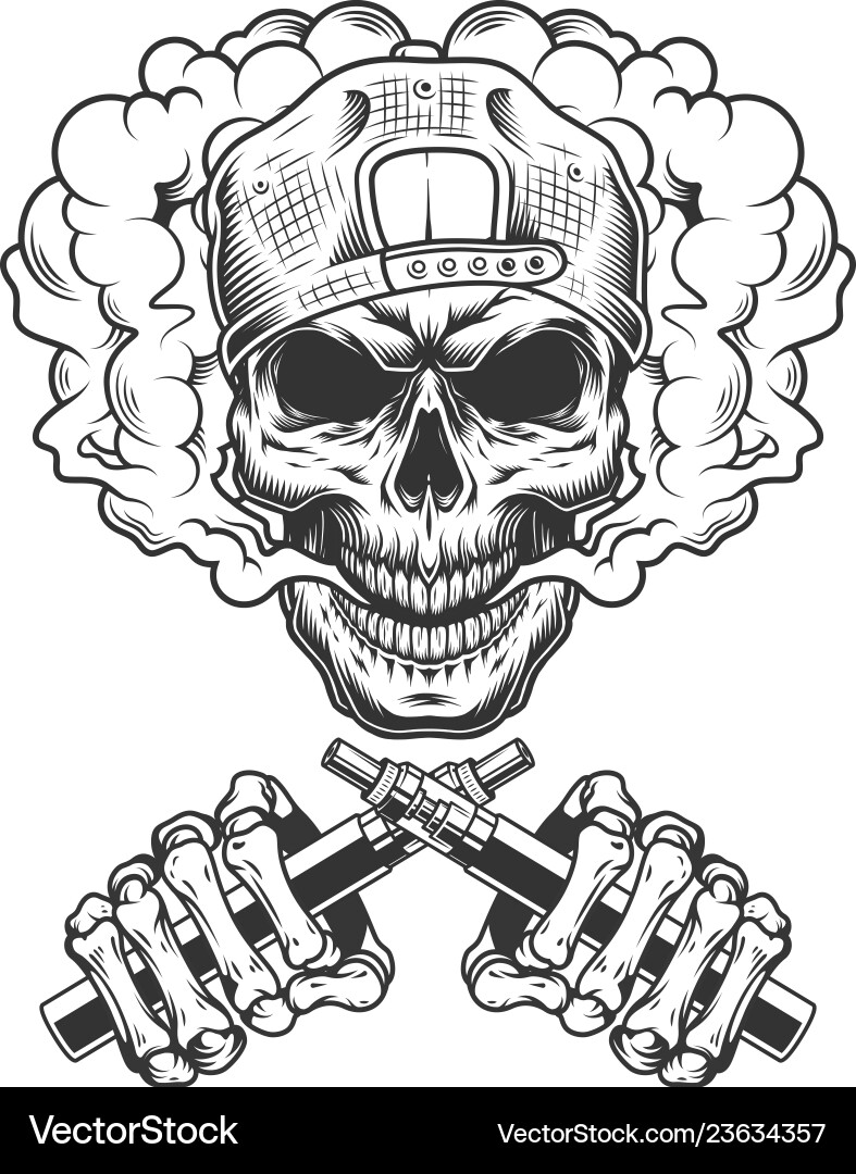 Vintage monochrome hipster skull in cap Vector Image
