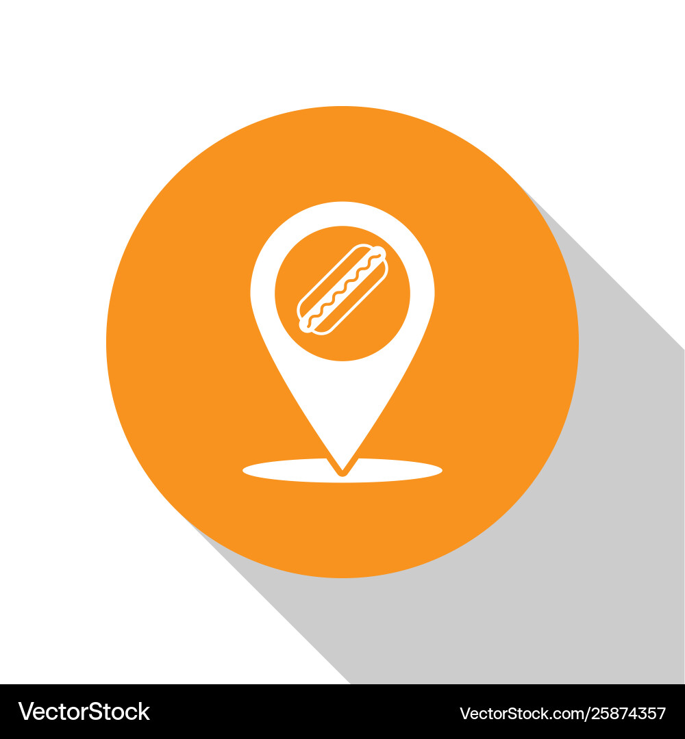 White map pointer with fast food hotdog icon Vector Image