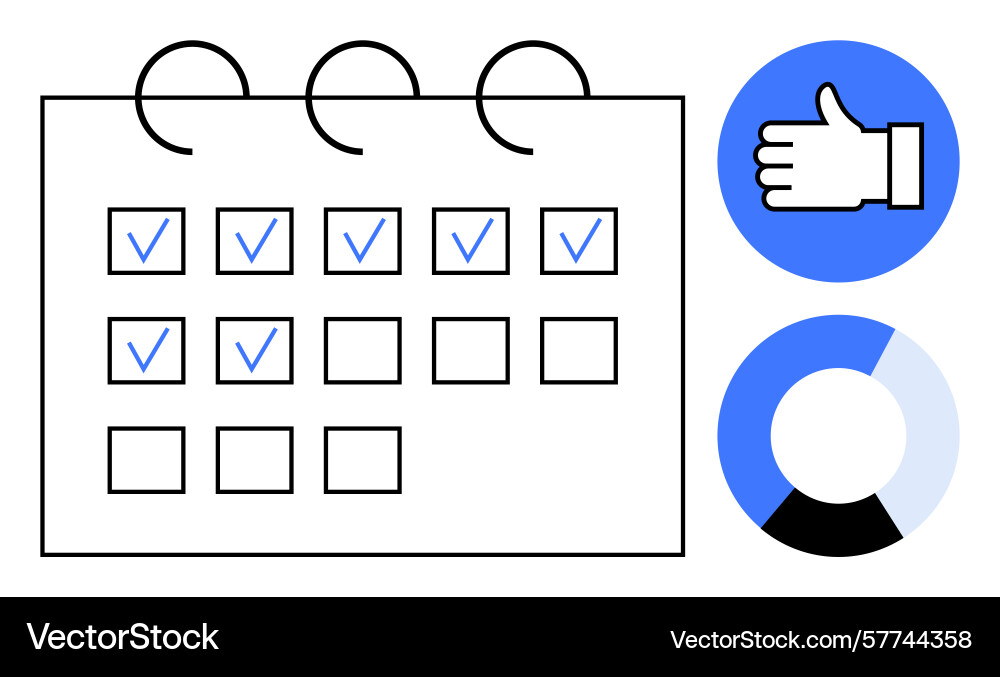 Calendar checklist with progress chart and thumbs Calendar checklist with progress chart and thumbs vector image