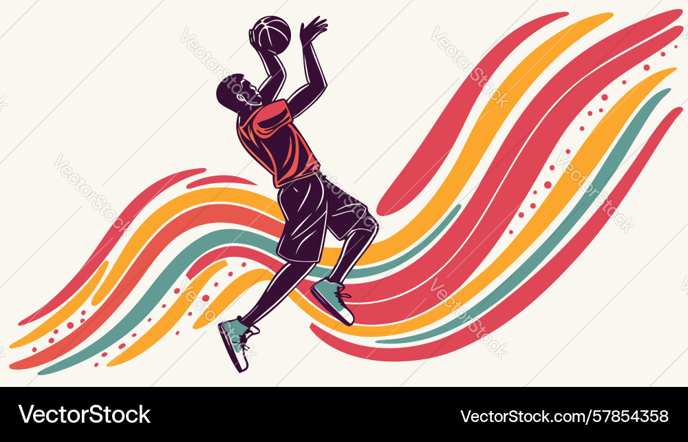 Dynamic basketball player on wavy abstract lines Vector Image