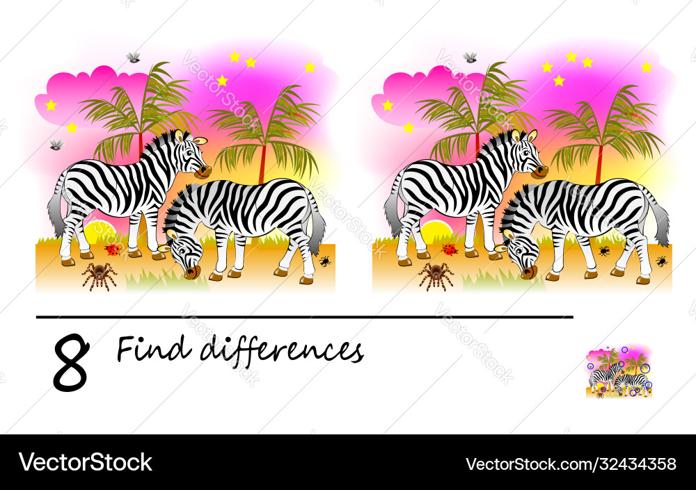 Find 8 differences logic puzzle game for children Find 8 differences logic puzzle game for children vector image