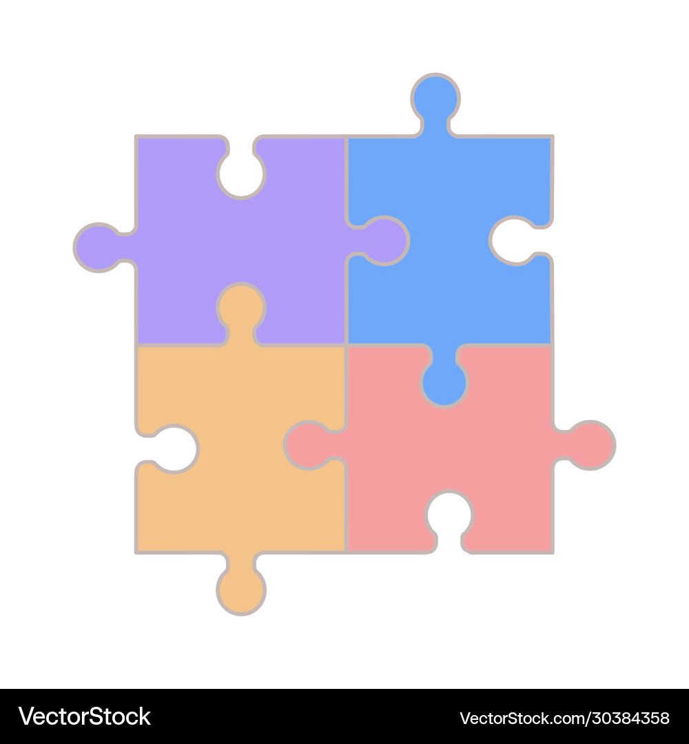 Four-piece puzzle icon flat isolated on a white vector image