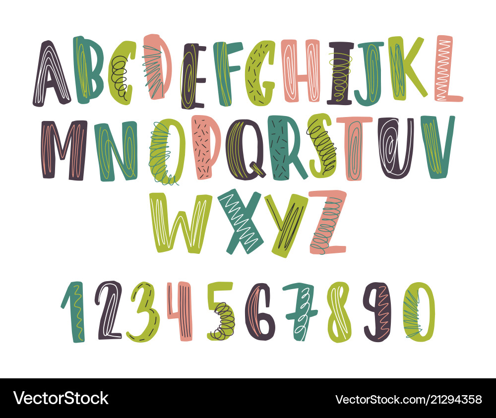 Hand drawn latin font or childish english alphabet Hand drawn latin font or childish english alphabet vector image
