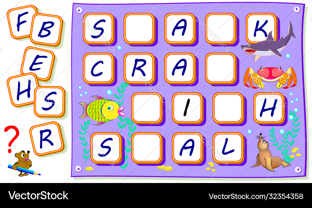 Logic puzzle game for kids with exercises Logic puzzle game for kids with exercises Vector Image