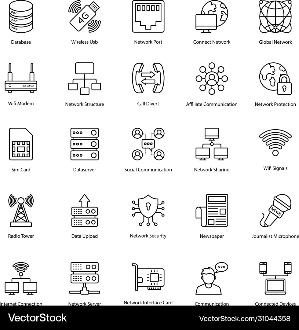 Pack networking line icons Vector Image