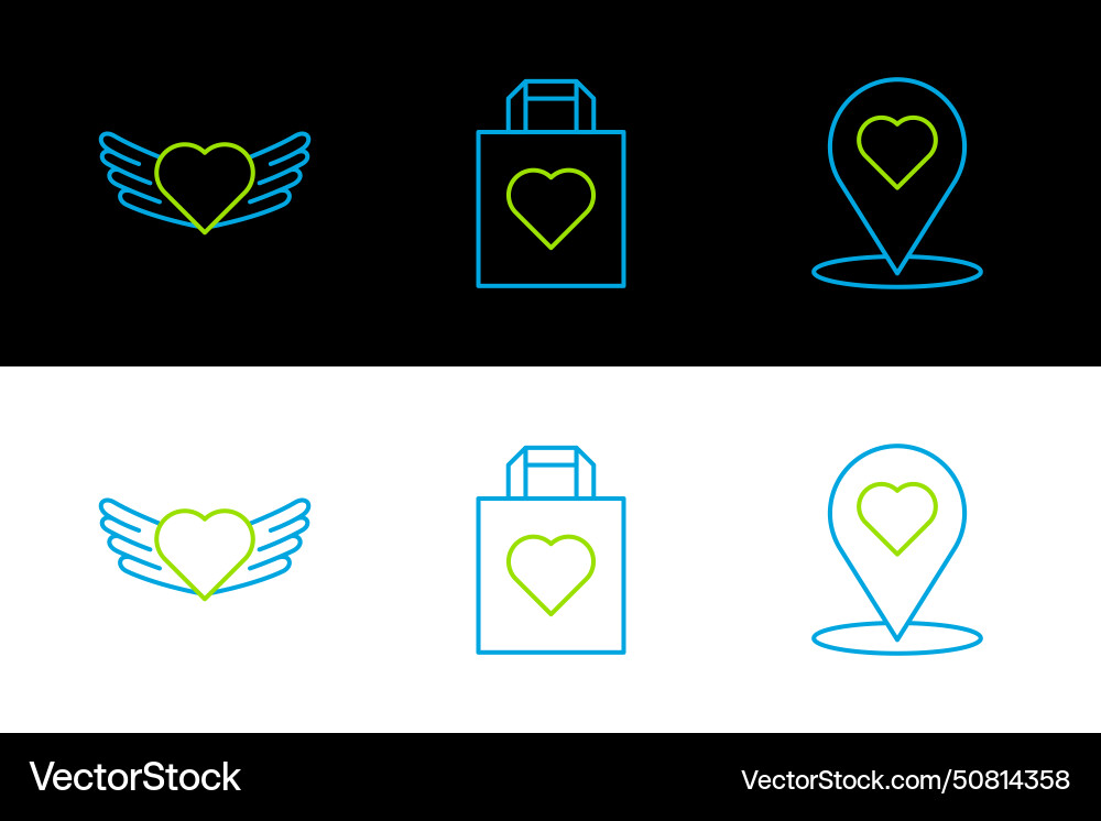 Set line map pointer with heart wings Set line map pointer with heart wings vector image