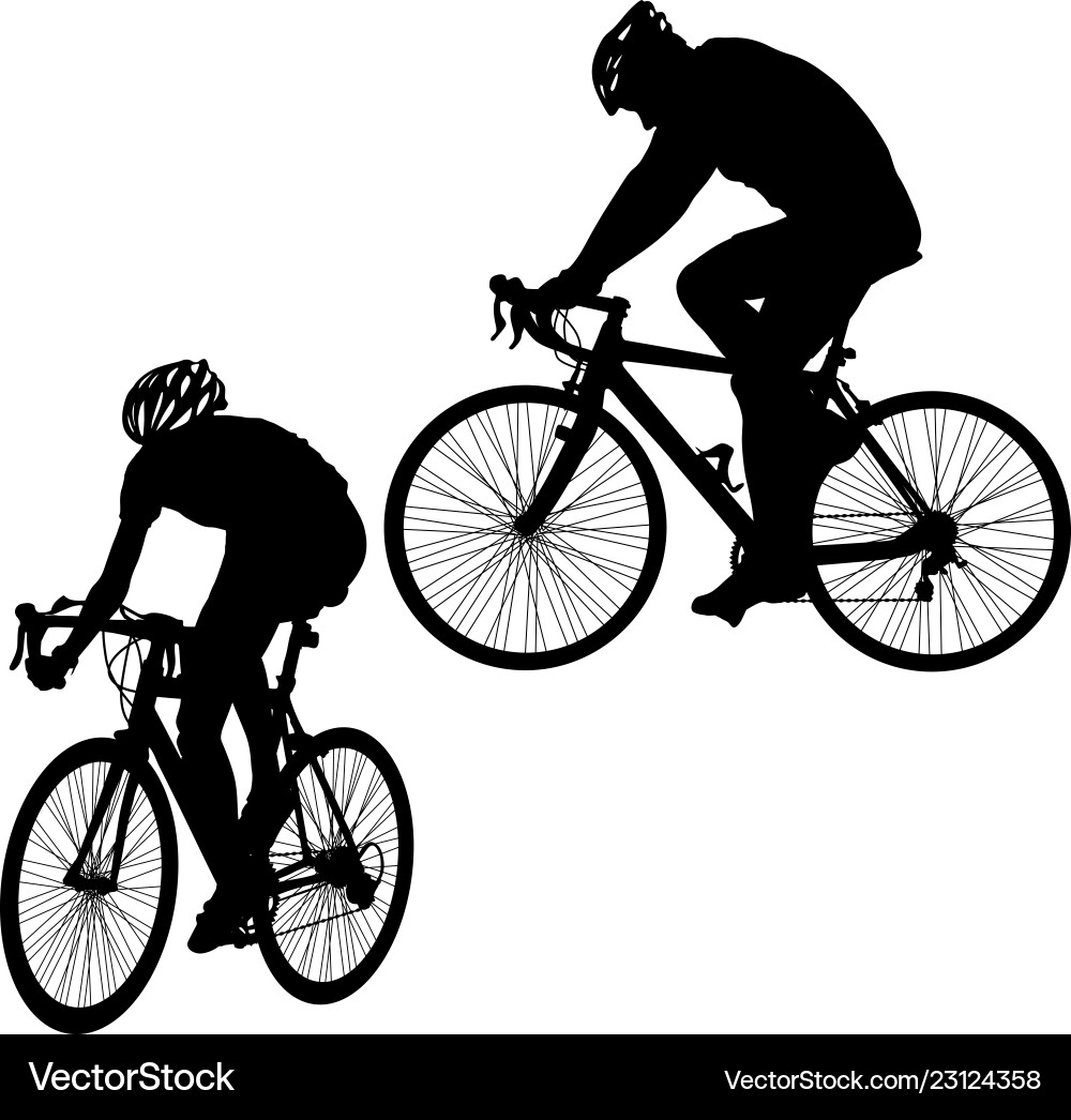 Set Silhouette eines Radfahrers männlich auf weiß Set Silhouette eines Radfahrers männlich auf weiß vektorbild