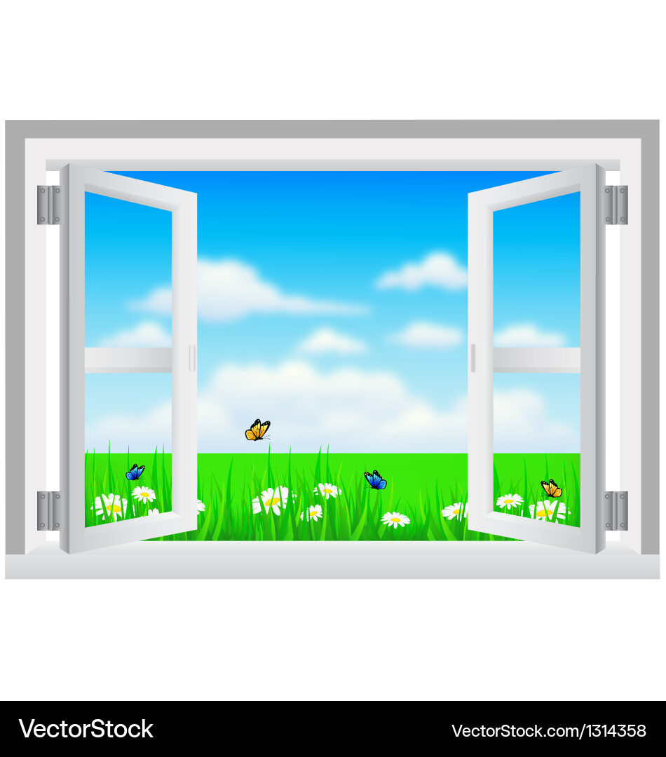 White Window with Scenic View Royalty Free Vector Image