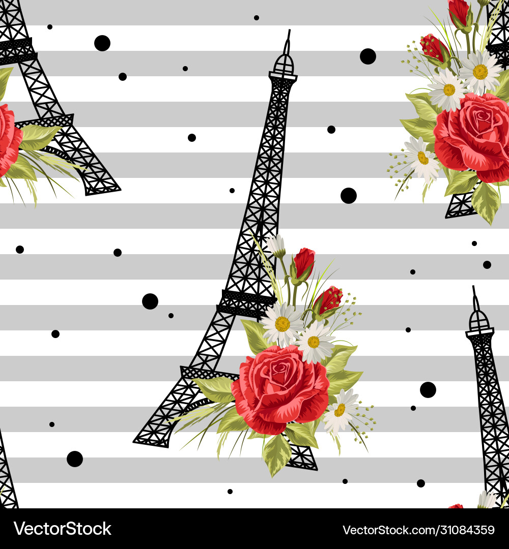 Floral Eiffel Tower Pattern vector image