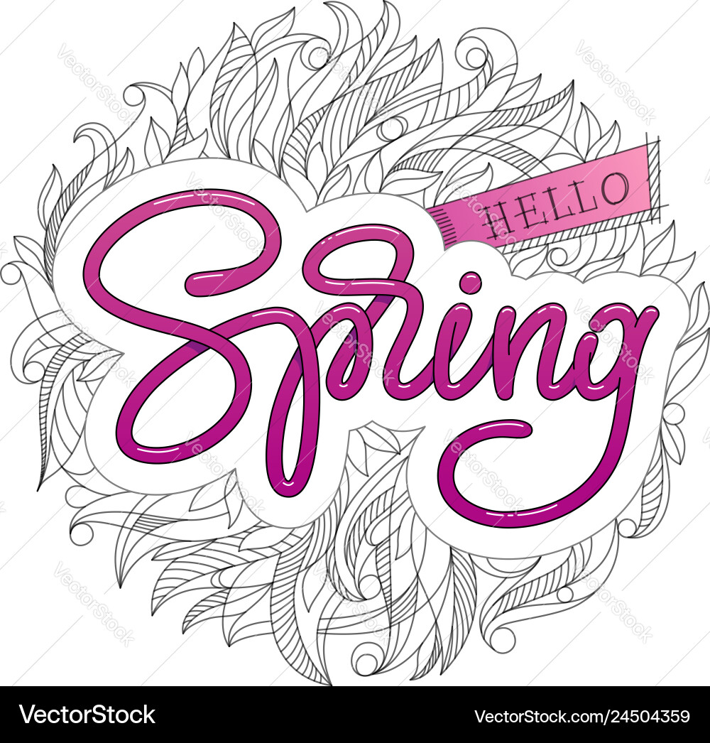 Hello spring typography with hand sketched pattern Vector Image