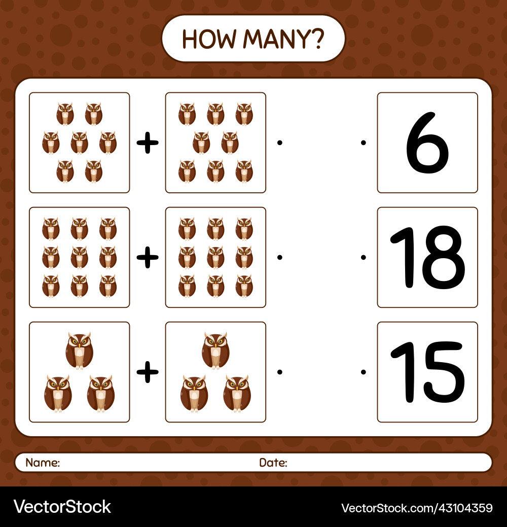 How many counting game with owl worksheet How many counting game with owl worksheet vector image