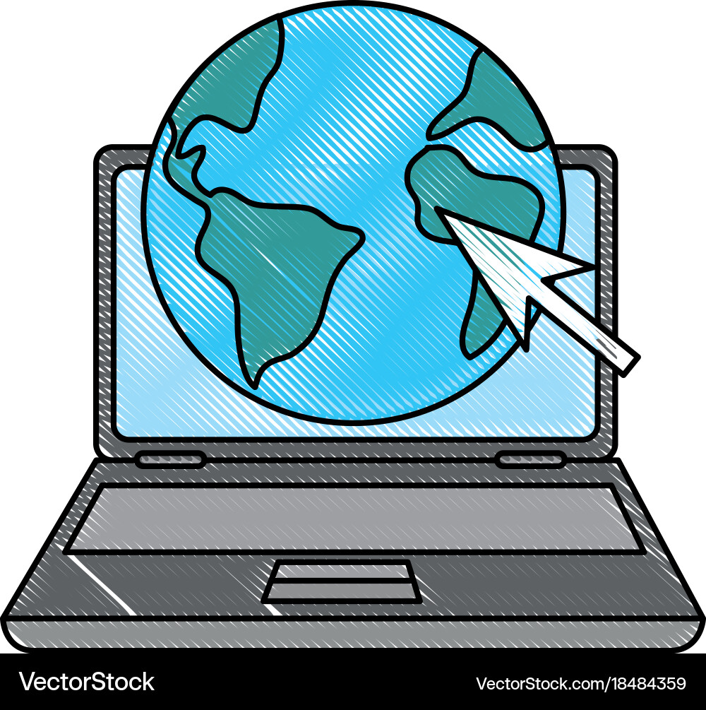 Laptop computer with planet Vector Image