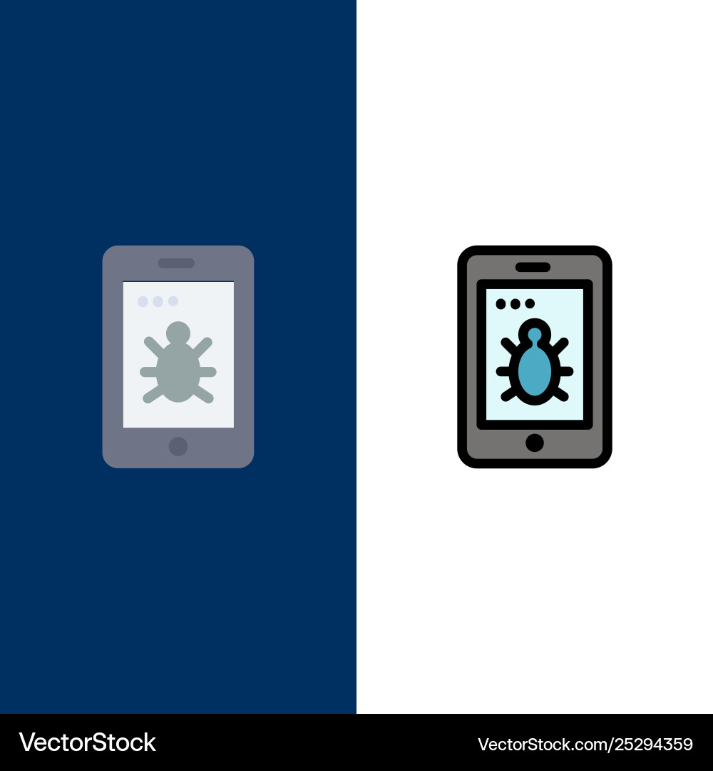 Mobile security bug icons flat and line filled Vector Image