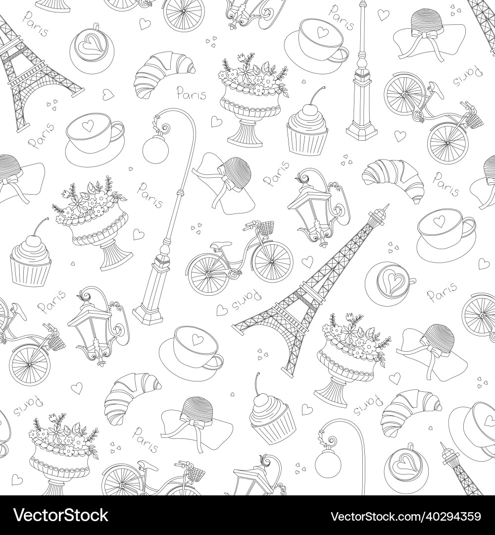 Paris seamless pattern with sketch elements vector image
