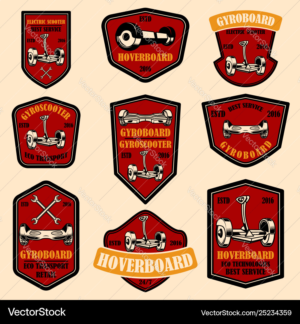 Set hoverboard emblems design elements Vector Image