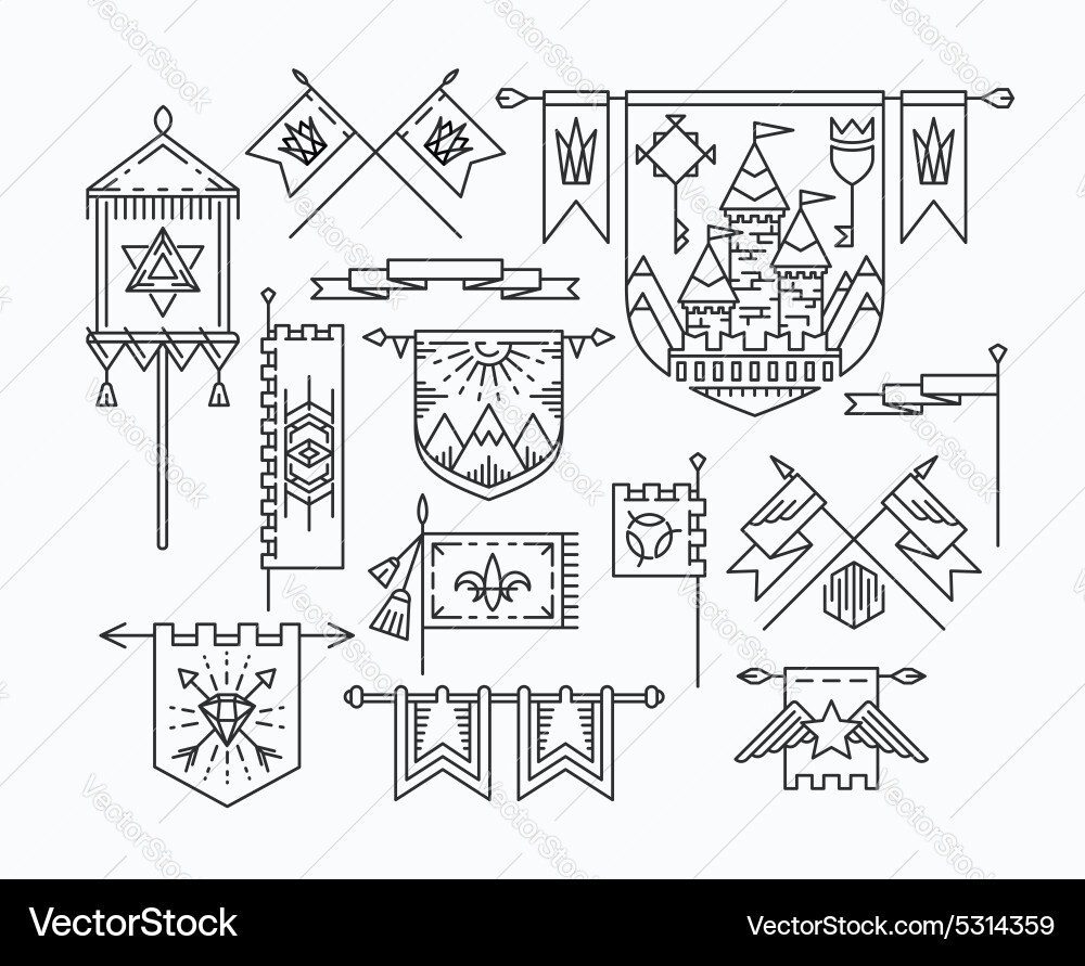 Set of linear graphical flags vector image
