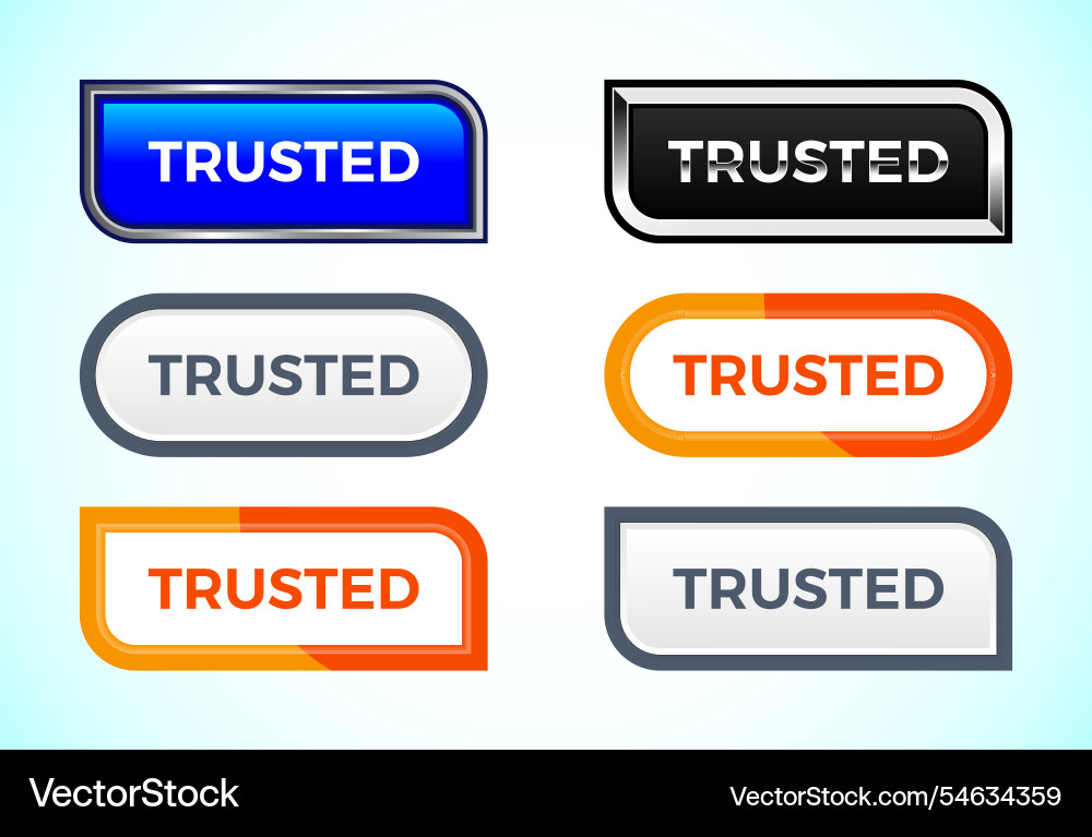Trusted button set of different shapes and colors Trusted button set of different shapes and colors Vector Image