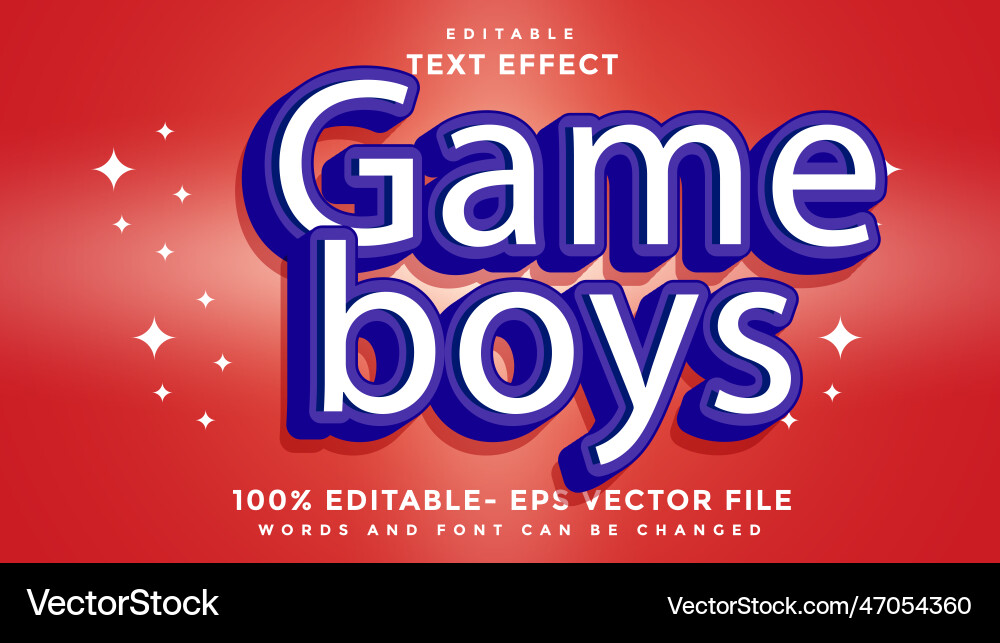3d minimal word game boys editable text effect vector image