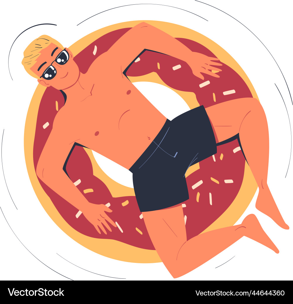 Man character in sunglasses floating on rubber Man character in sunglasses floating on rubber vector image