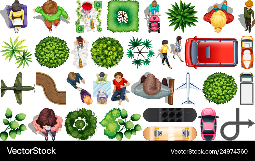 Set bird eye view element vector image