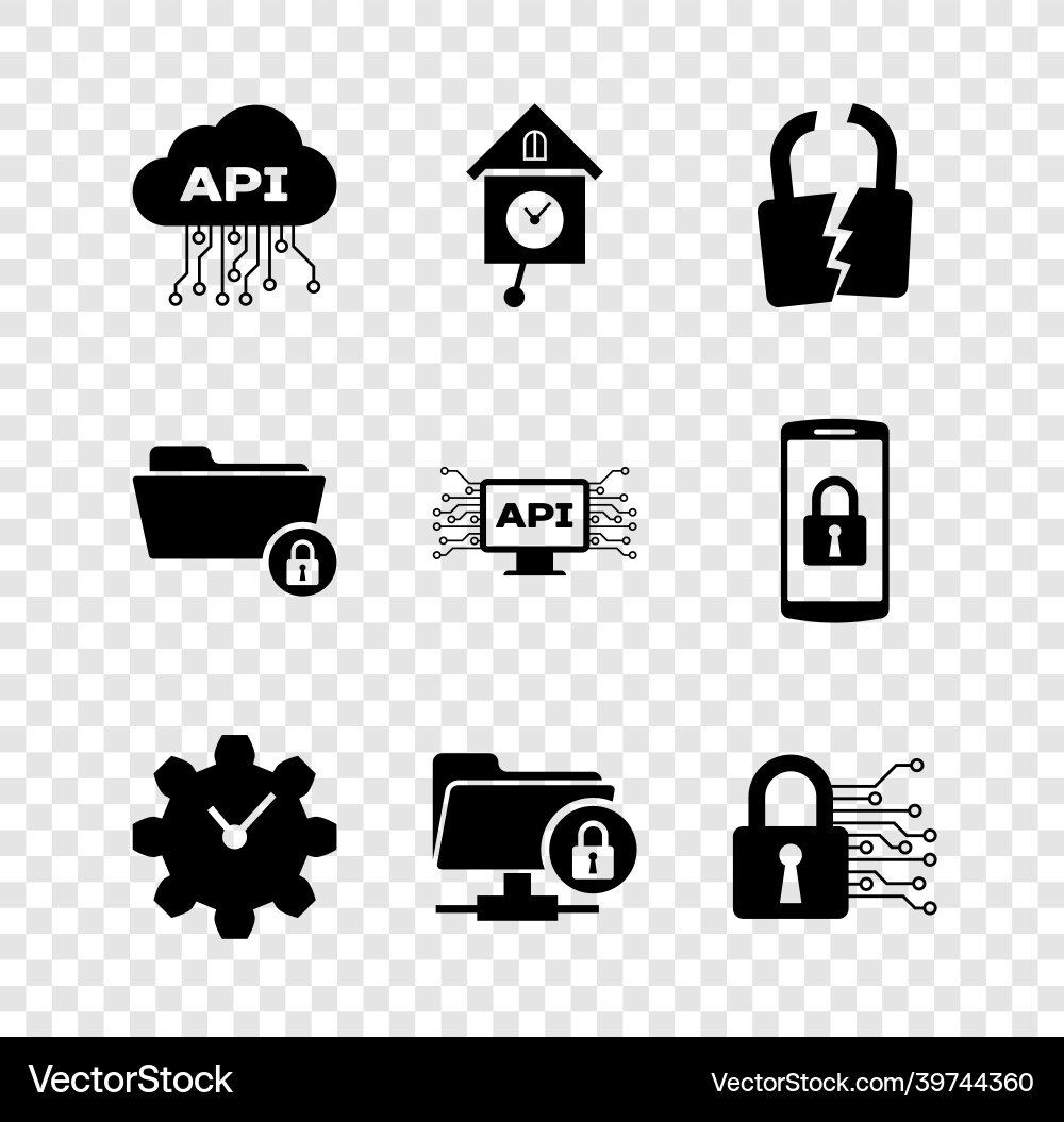 Set cloud api interface retro wall watch broken Set cloud api interface retro wall watch broken vector image