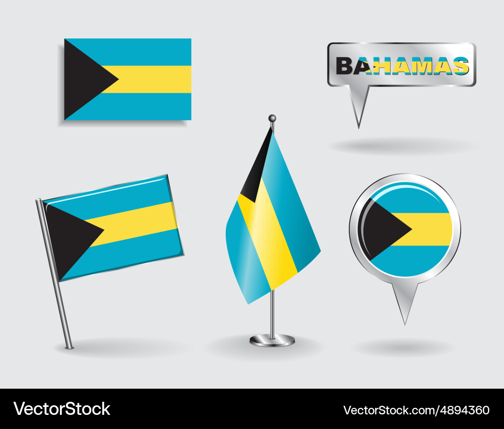 Set of bahamas pin icon and map pointer flags vector image