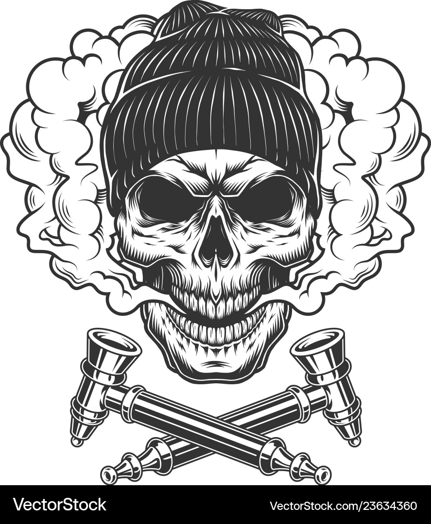 Smoking Skull with Crossed Pipes Vector Image